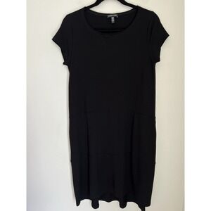 Eileen Fisher T Shirt Dress Size S Black Viscose Jersey Short Sleeve Pockets